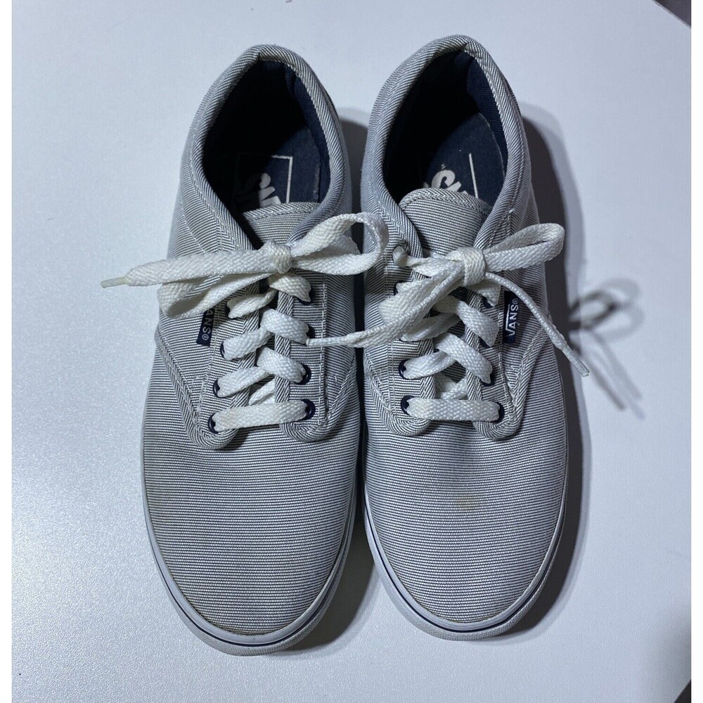 VANS Sneakers Womens 6 Blue White Grey Pinstripes Atwood Classic Low Casual